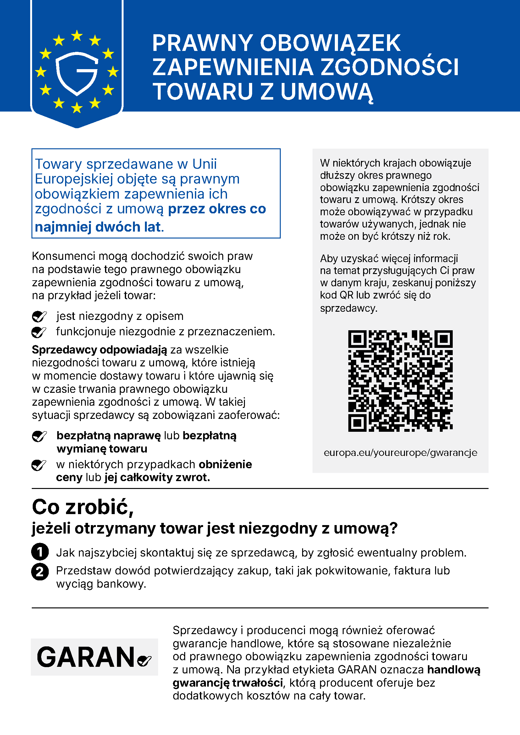 GARAN - prawny obowiązak zapewnienia zgodności towaru z umową