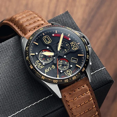 AVI-8 P-51 Mustang Blakeslee Chronograph Bronze Oak AV-4077-02