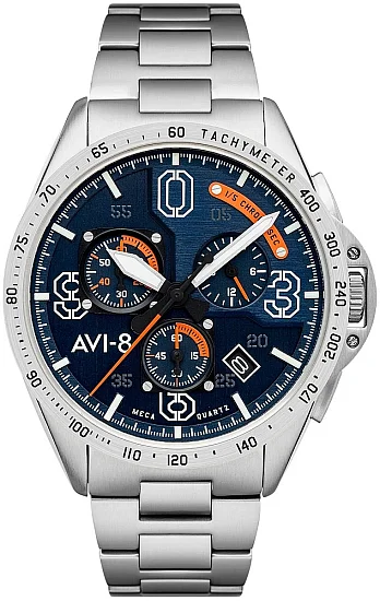 AVI-8 P-51 Mustang Blakeslee Chronograph Silver Oak AV-4077-22