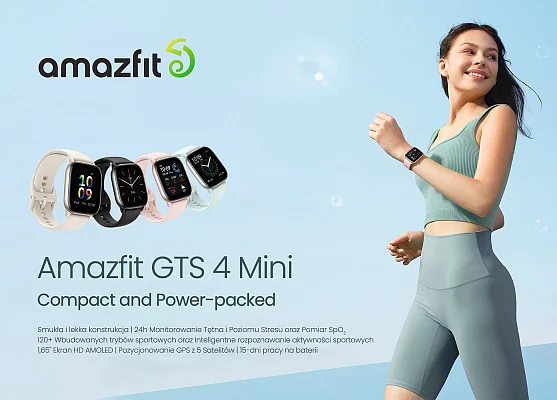 Amazfit GTS 4 Mini Mint Blue Digital Smartwatch 36mm HR GPS W2176OV7N