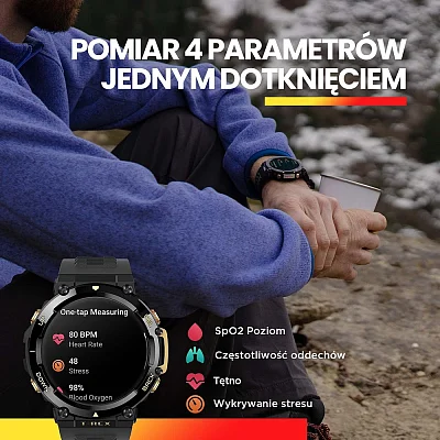 Amazfit T-Rex 2 Astro Black Gold Digital Smartwatch 47mm HR GPS W2170OV8N