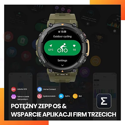 Amazfit T-Rex 2 Wild Green Digital Smartwatch 47mm HR GPS W2170OV5N