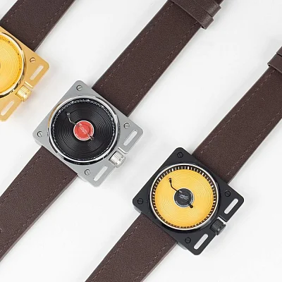 AndoAndoAndo Vinyl Record Automatic Watch BGB Black-Gold-Black AAA-VINYL-BGB