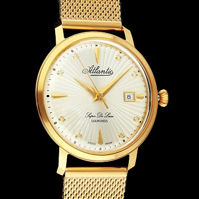 Atlantic Super de Luxe Lady Mesh Diamonds Yellow Gold PVD 29355.45.37