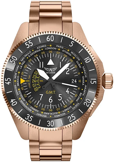Aviator Airacobra GMT Rose Gold PVD V13723075