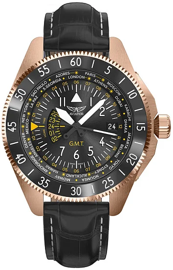 Aviator Airacobra GMT Rose Gold PVD V13723074