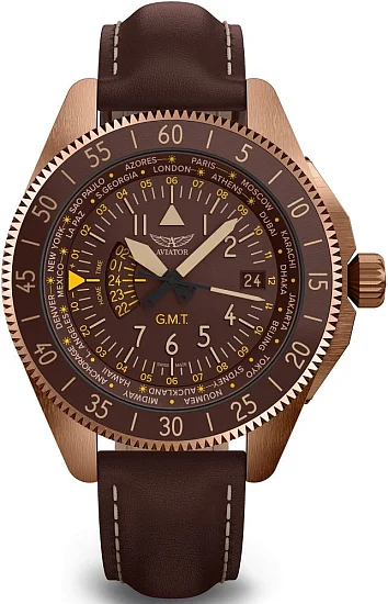 Aviator Airacobra GMT Rose Gold PVD V13783064