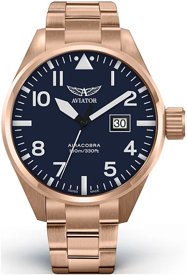 Aviator Airacobra P42 Date Rose Gold PVD V12221495