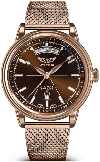 Aviator Douglas Day-Date Automatic Rose Gold PVD Mesh V32022265