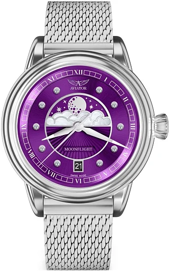 Aviator Douglas Moonflight Moonphase Diamonds Mesh V13303615