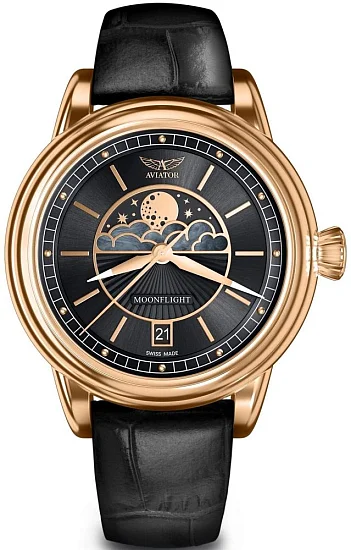Aviator Douglas Moonflight Moonphase Yellow Gold PVD V13322534
