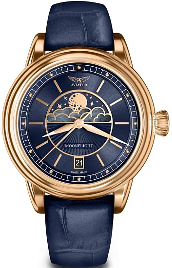 Aviator Douglas Moonflight Moonphase Yellow Gold PVD V13322564