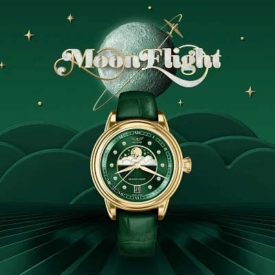 Aviator Douglas Moonflight Moonphase Yellow Gold PVD Diamonds Polska Edycja Limitowana V.1.33.1.391.4 PL