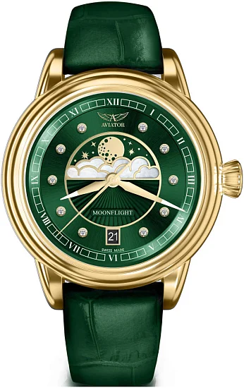 Aviator Douglas Moonflight Moonphase Yellow Gold PVD Diamonds Polska Edycja Limitowana V13313914 PL
