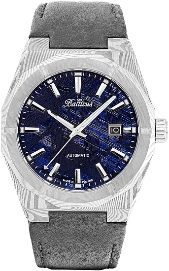 Balticus Gwiezdny Pył Damast 42mm Datownik Tarcza Niebieska Meteoryt BLT-BALSDDBM