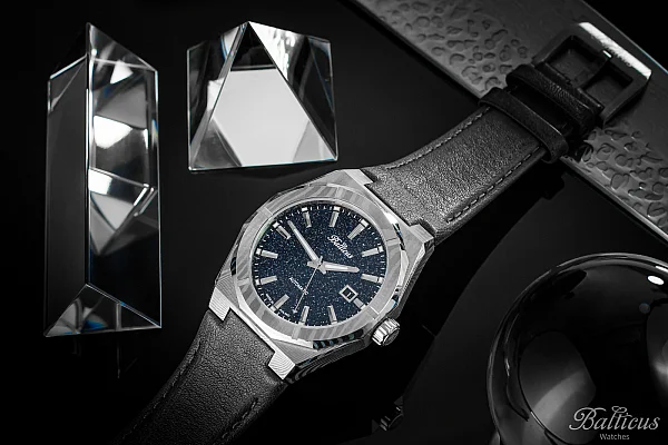 Balticus Gwiezdny Pył Damast 42mm Datownik Tarcza Niebieska Meteoryt BLT-BALSDDBM