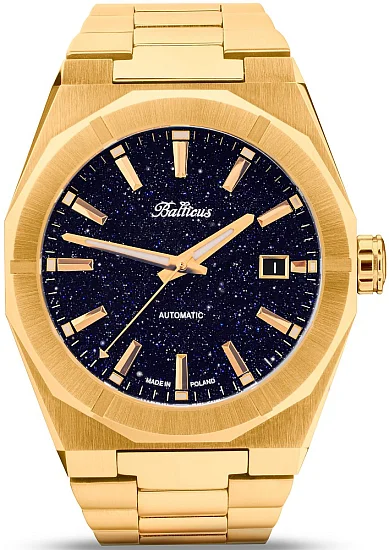 Balticus Gwiezdny Pył Złoty 40mm Datownik Tarcza Granatowa Awenturyn BLT-BALSDBAGD