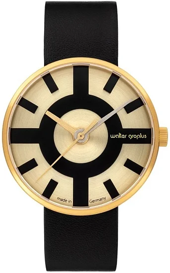 Bauhaus Walter Gropius Forum Crossway Deluxe Leather Strap Yellow Gold PVD WG013-01Z