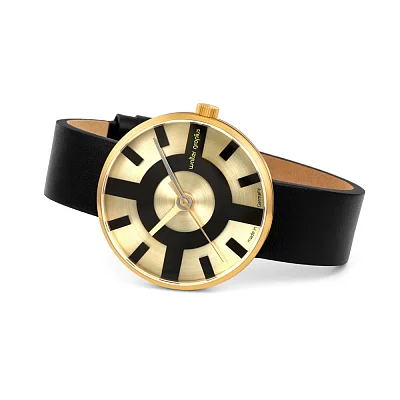 Bauhaus Walter Gropius Forum Crossway Deluxe Leather Strap Yellow Gold PVD WG.013-01Z