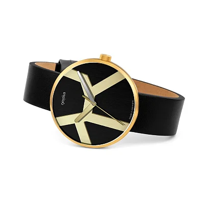 Bauhaus Walter Gropius Forum Move Deluxe Leather Strap Yellow Gold PVD WG.015-01Z