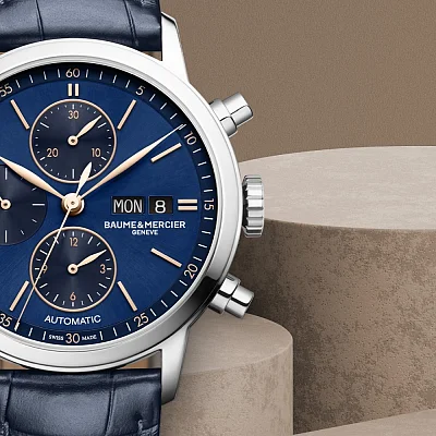 Baume & Mercier Classima Gent Automatic Chronograph Date Leather Strap Blue Dial M0A10784