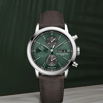 Baume & Mercier Classima Gent Automatic Chronograph Date Leather Strap Green Dial M0A10783