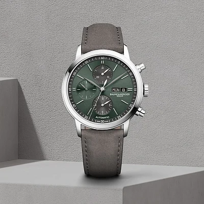 Baume & Mercier Classima Gent Automatic Chronograph Date Leather Strap Green Dial M0A10783