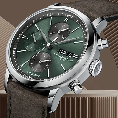 Baume & Mercier Classima Gent Automatic Chronograph Date Leather Strap Green Dial M0A10783