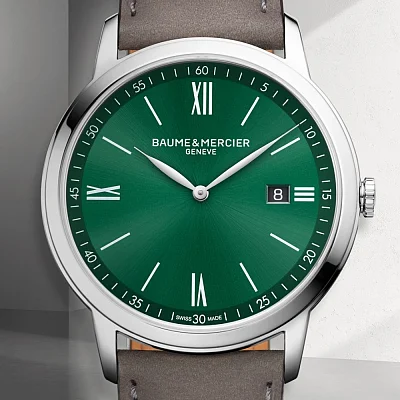 Baume & Mercier Classima Gent Quartz Date Leather Strap Green Dial M0A10607