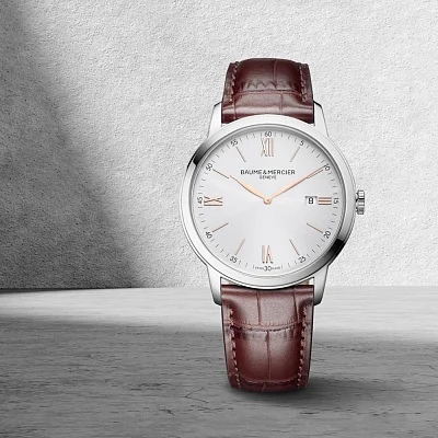 Baume & Mercier Classima Gent Quartz Date Leather Strap Grey Dial M0A10415