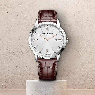 Baume & Mercier Classima Gent Quartz Date Leather Strap Grey Dial M0A10415
