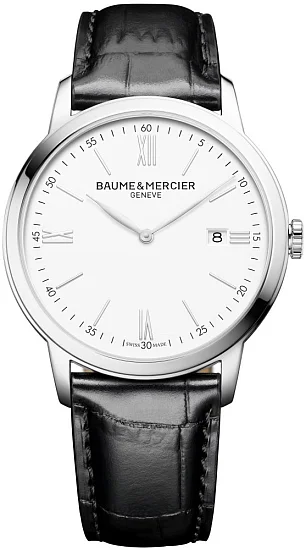 Baume & Mercier Classima Gent Quartz Date Leather Strap White Dial M0A10414