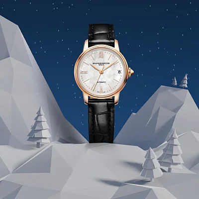 Baume & Mercier Classima Lady Automatic Date Leather Strap White Pearl Dial M0A10598