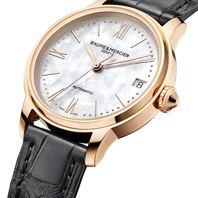 Baume & Mercier Classima Lady Automatic Date Leather Strap White Pearl Dial M0A10598