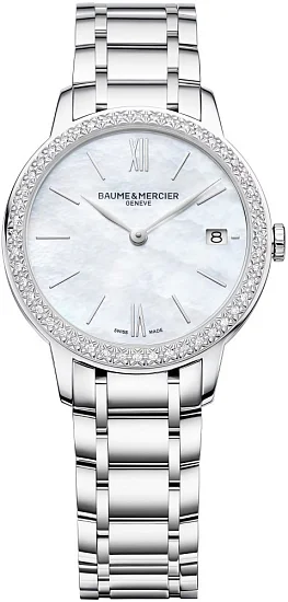 Baume & Mercier Classima Lady Quartz Date Steel White Dial Diamonds M0A10478