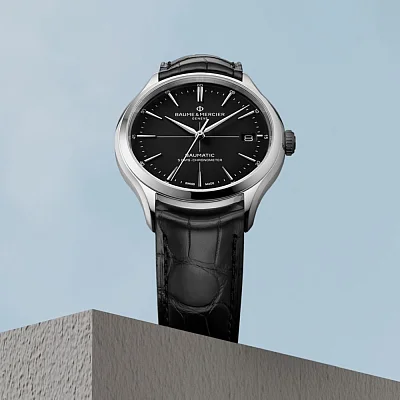Baume & Mercier Clifton Gent Baumatic Leather Strap Black Dial Date COSC Chronometer M0A10692