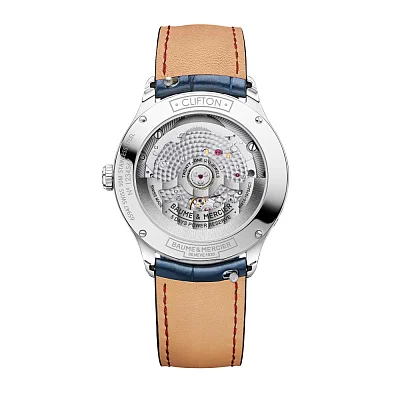Baume & Mercier Clifton Gent Baumatic Moonphase Date Leather Strap Blue Dial M0A10756
