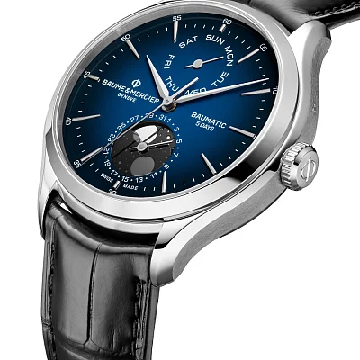 Baume & Mercier Clifton Gent Baumatic Moonphase Day-Date Leather Strap Blue Dial M0A10593