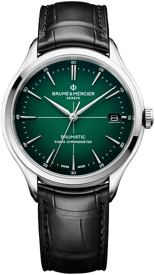 Baume & Mercier Clifton Gent Baumatic Leather Strap Green Dial Date COSC Chronometer M0A10592