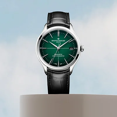 Baume & Mercier Clifton Gent Baumatic Leather Strap Green Dial Date COSC Chronometer M0A10592