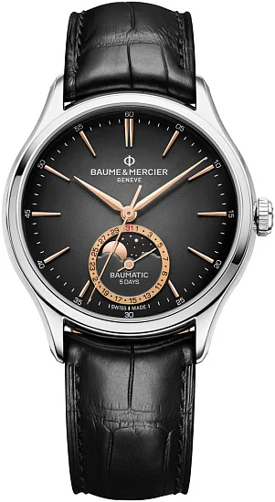 Baume & Mercier Clifton Gent Baumatic Moonphase Date Leather Strap Grey Dial M0A10758