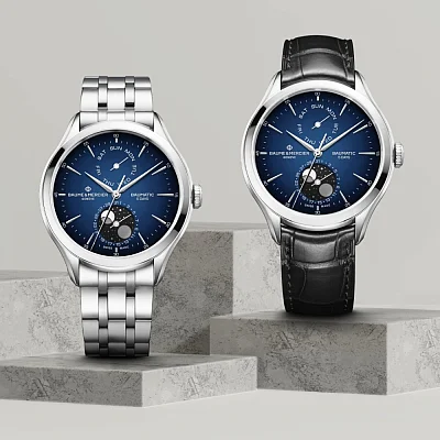 Baume & Mercier Clifton Gent Baumatic Moonphase Day-Date Leather Strap Blue Dial M0A10593
