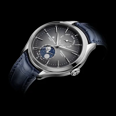 Baume & Mercier Clifton Gent Baumatic Moonphase Day-Date Leather Strap Grey Dial M0A10548
