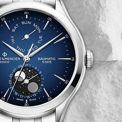 Baume & Mercier Clifton Gent Baumatic Moonphase Day-Date Steel Blue Dial M0A10725