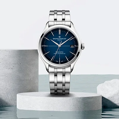Baume & Mercier Clifton Gent Baumatic Steel Blue Dial Date COSC Chronometer M0A10468