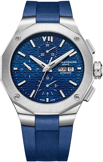 Baume & Mercier Riviera Gent Automatic Chronograph Day-Date Rubber Strap Blue Dial M0A10623