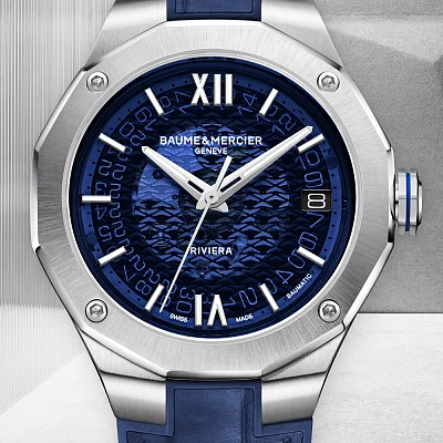 Baume & Mercier Riviera Gent Baumatic Date Leather Strap Semi-Skeleton Blue Dial M0A10714