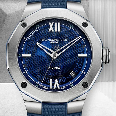 Baume & Mercier Riviera Gent Baumatic Date Rubber Strap Semi-Skeleton Blue Dial M0A10701