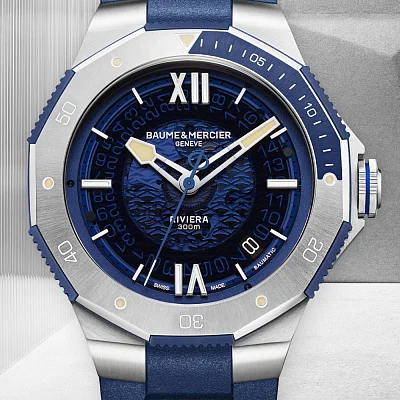 Baume & Mercier Riviera Gent Baumatic Date Rubber Strap Semi-Skeleton Blue Dial M0A10716