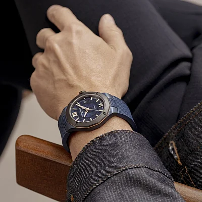 Baume & Mercier Riviera Gent Baumatic Date Rubber Strap Semi-Skeleton Blue Dial M0A10769